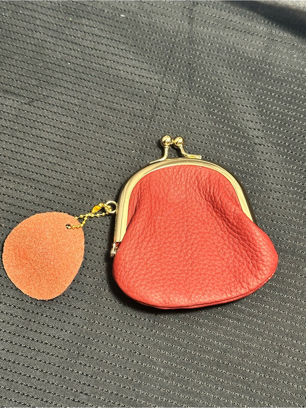 Red Leather Kiss-Lock Coin Purse with Charm